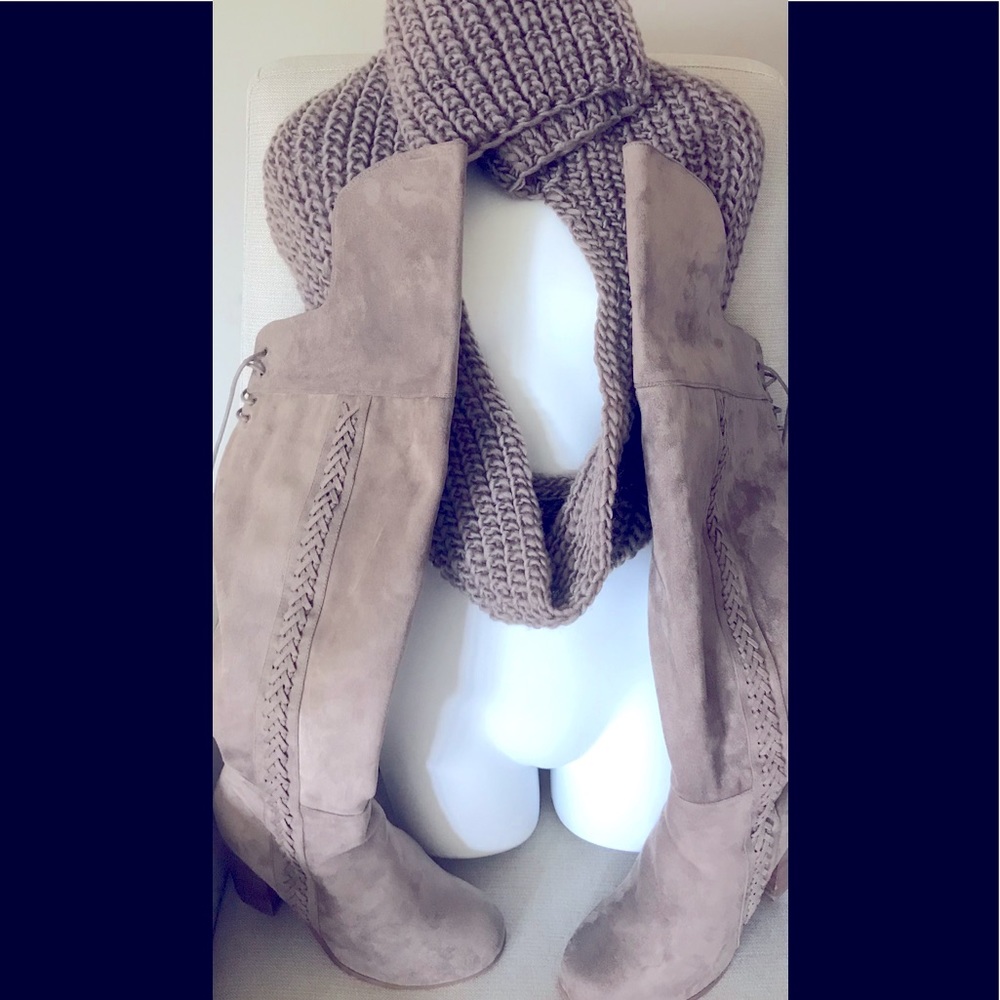 torrid Taupe Over-the-Knee Lace-Up Block Heel Boots - Picture 4 of 7